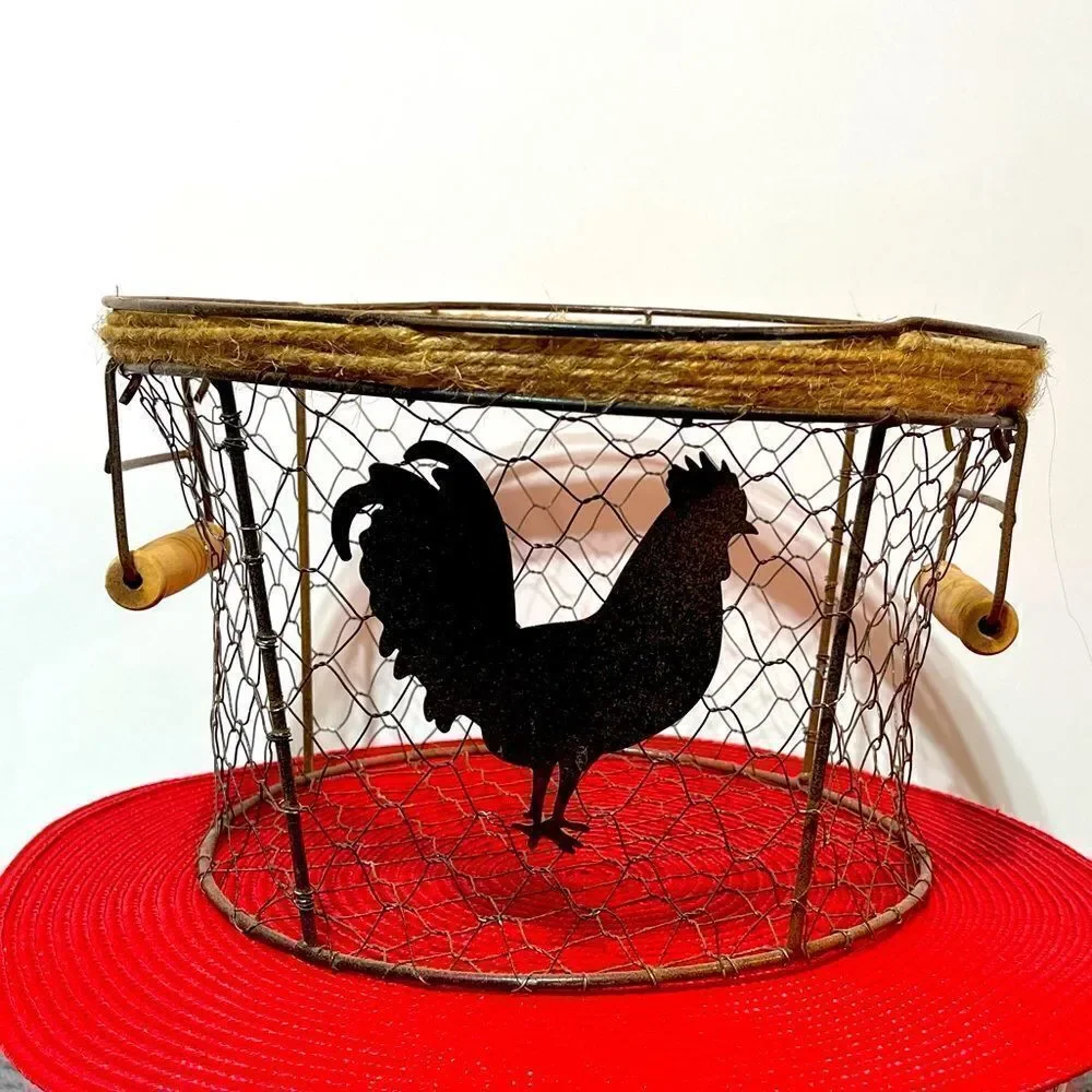 Rooster Wire Decorative Basket